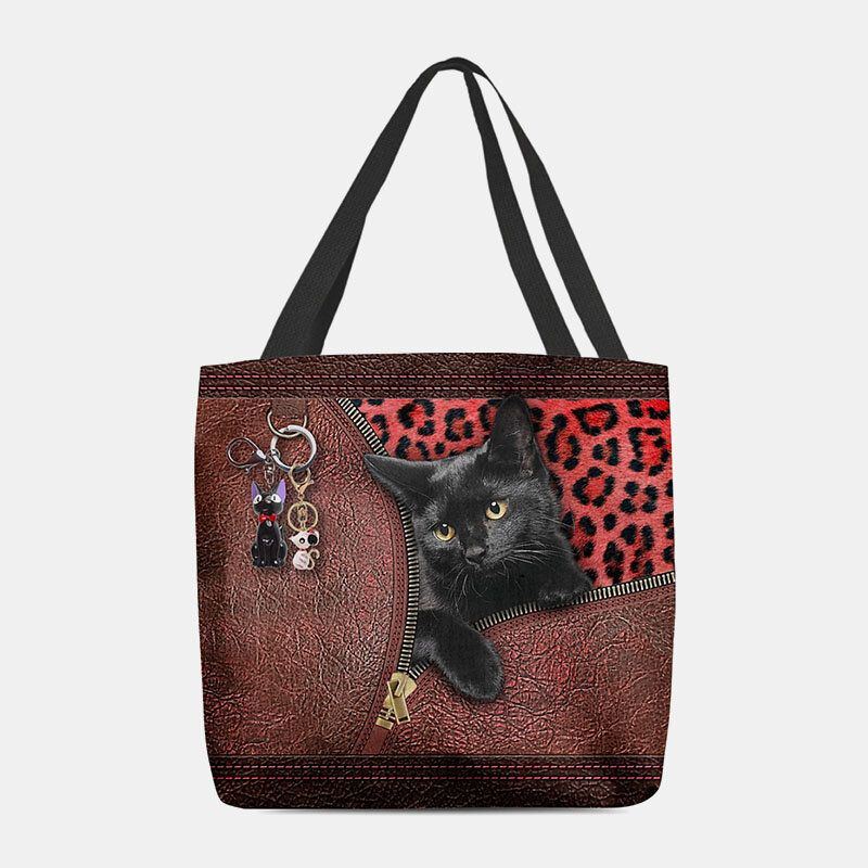 Damen Fühlten Sich Niedlich 3d Dreidimensionale Cartoon Schwarze Katze Anhänger Muster Umhängetasche Handtasche Tote