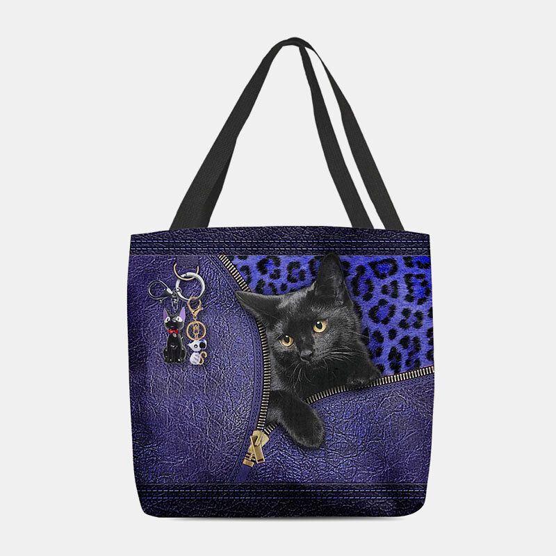 Damen Fühlten Sich Niedlich 3d Dreidimensionale Cartoon Schwarze Katze Anhänger Muster Umhängetasche Handtasche Tote