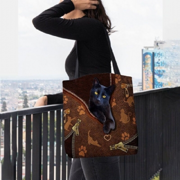 Damen Fühlten Sich Niedlich 3d Dreidimensionale Cartoon Schwarze Katze Muster Umhängetasche Handtasche Tote