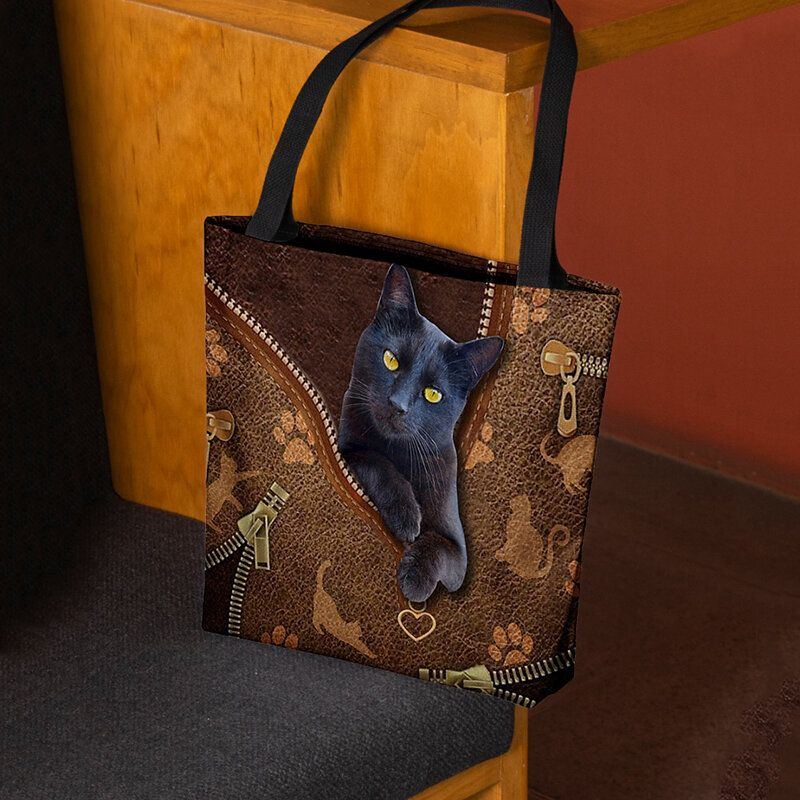 Damen Fühlten Sich Niedlich 3d Dreidimensionale Cartoon Schwarze Katze Muster Umhängetasche Handtasche Tote