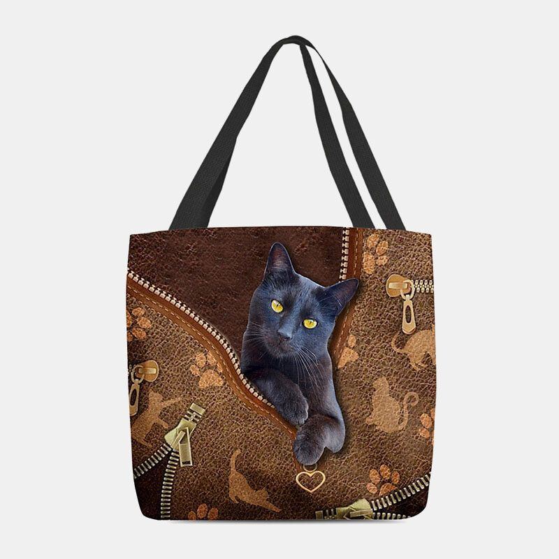 Damen Fühlten Sich Niedlich 3d Dreidimensionale Cartoon Schwarze Katze Muster Umhängetasche Handtasche Tote