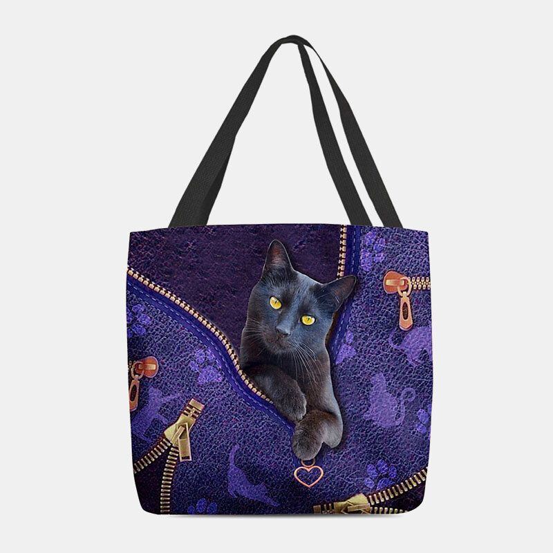 Damen Fühlten Sich Niedlich 3d Dreidimensionale Cartoon Schwarze Katze Muster Umhängetasche Handtasche Tote