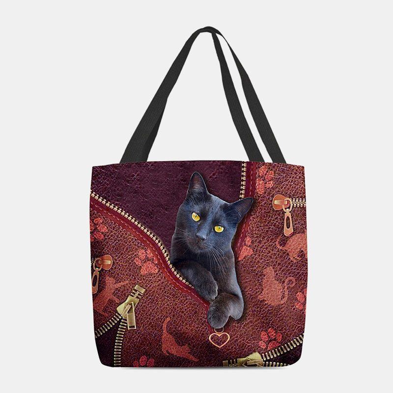 Damen Fühlten Sich Niedlich 3d Dreidimensionale Cartoon Schwarze Katze Muster Umhängetasche Handtasche Tote