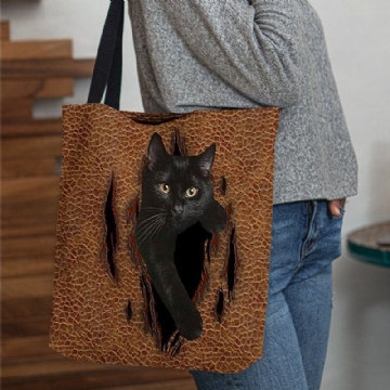 Damen Fühlten Sich Niedlich 3d Dreidimensionale Cartoon Schwarze Katze Muster Umhängetasche Handtasche Tote