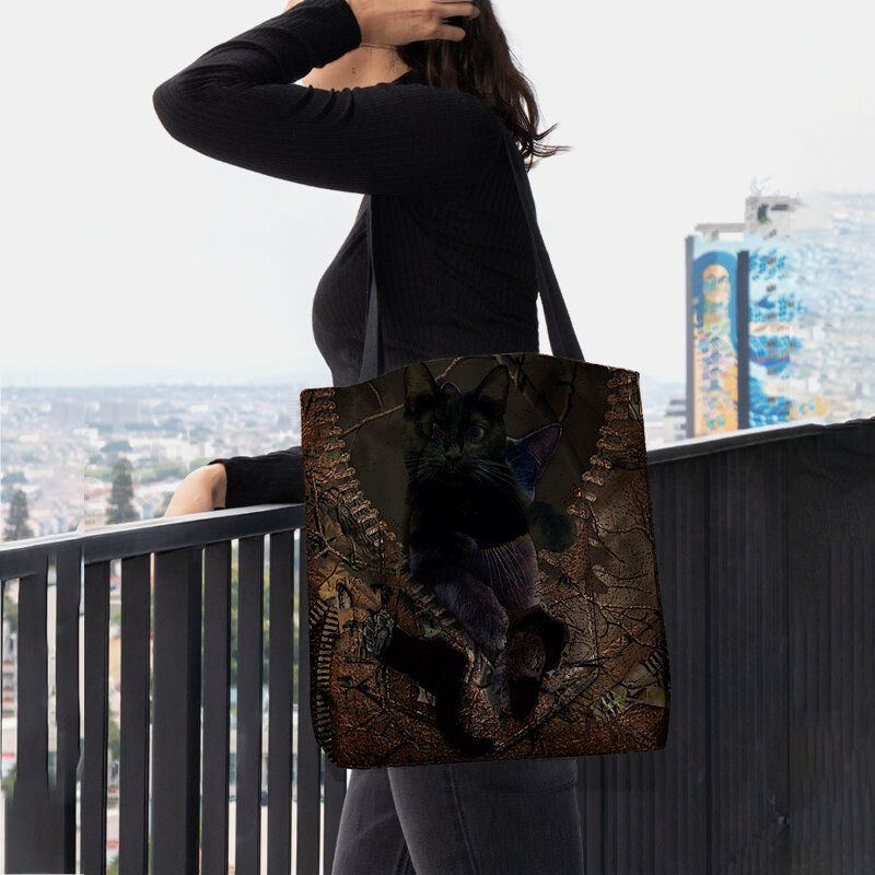 Damen Fühlten Sich Niedlich 3d Dreidimensionale Cartoon Schwarze Katze Muster Umhängetasche Handtasche Tote