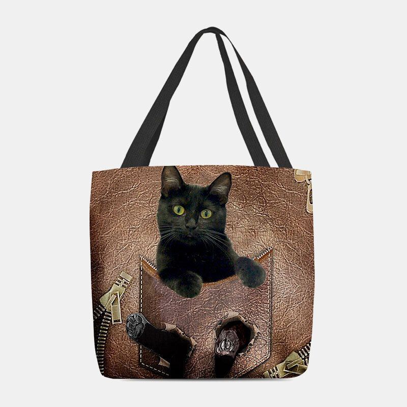 Damen Fühlten Sich Niedlich 3d Dreidimensionale Cartoon Schwarze Katze Muster Umhängetasche Handtasche Tote