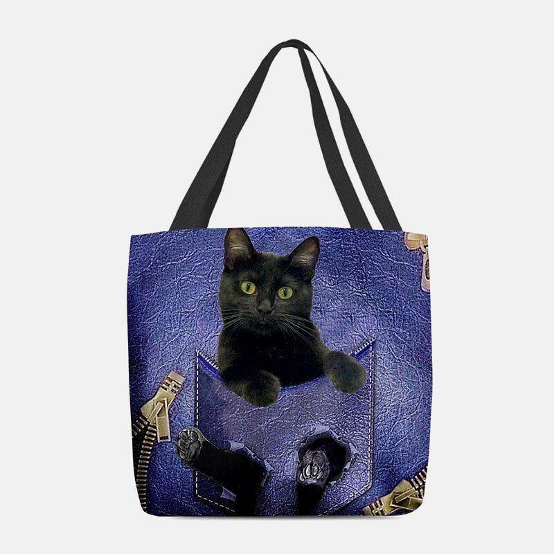 Damen Fühlten Sich Niedlich 3d Dreidimensionale Cartoon Schwarze Katze Muster Umhängetasche Handtasche Tote