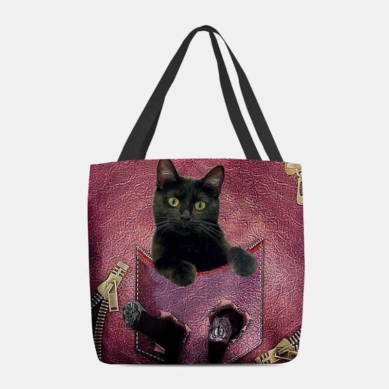 Damen Fühlten Sich Niedlich 3d Dreidimensionale Cartoon Schwarze Katze Muster Umhängetasche Handtasche Tote