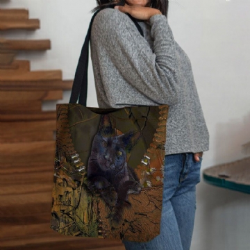 Damen Fühlten Sich Niedlich 3d Dreidimensionale Cartoon Schwarze Katze Zweig Muster Umhängetasche Handtasche Tote