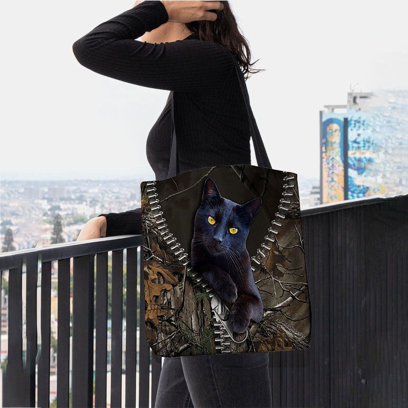 Damen Fühlten Sich Niedlich 3d Dreidimensionale Cartoon Schwarze Katze Zweig Muster Umhängetasche Handtasche Tote