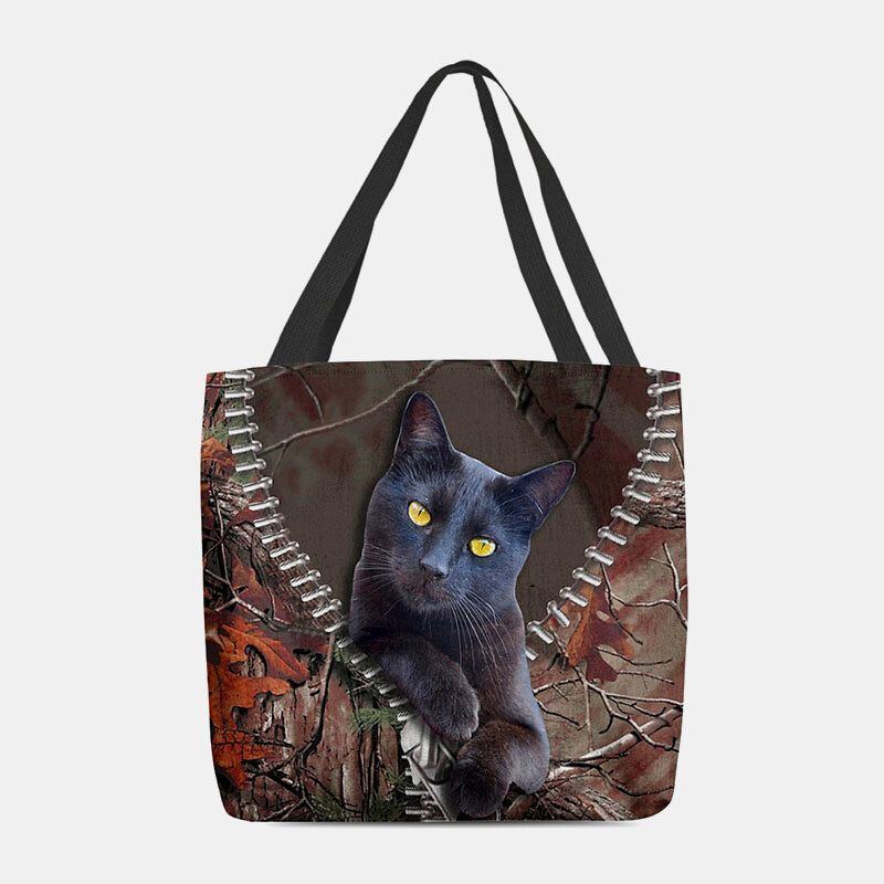 Damen Fühlten Sich Niedlich 3d Dreidimensionale Cartoon Schwarze Katze Zweig Muster Umhängetasche Handtasche Tote