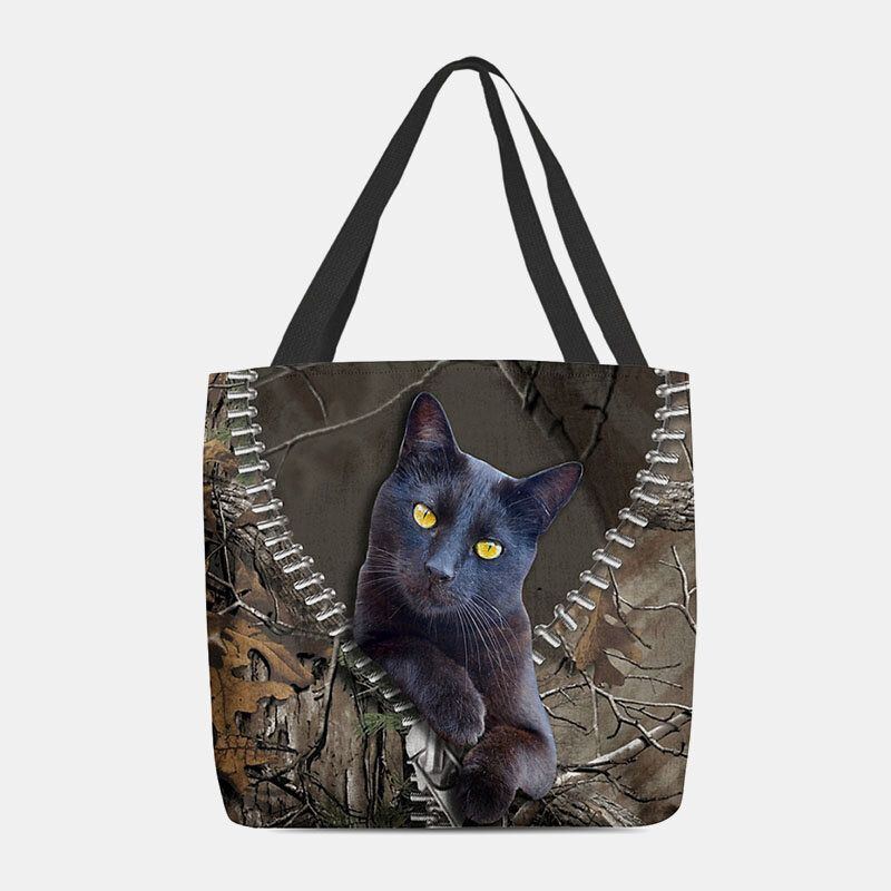 Damen Fühlten Sich Niedlich 3d Dreidimensionale Cartoon Schwarze Katze Zweig Muster Umhängetasche Handtasche Tote