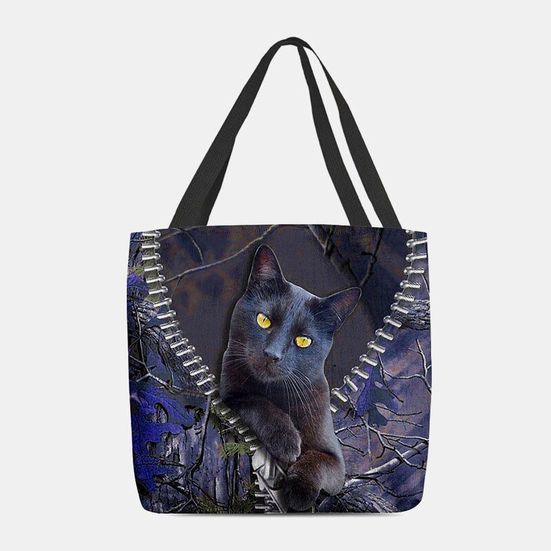 Damen Fühlten Sich Niedlich 3d Dreidimensionale Cartoon Schwarze Katze Zweig Muster Umhängetasche Handtasche Tote