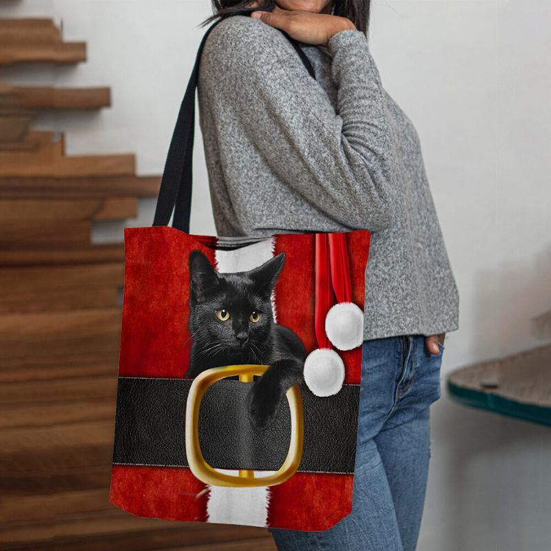 Damen Fühlten Sich Niedlich Festlich 3d Cartoon Weihnachten Schwarze Katze Muster Umhängetasche Handtasche Tote