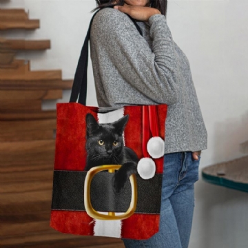 Damen Fühlten Sich Niedlich Festlich 3d Cartoon Weihnachten Schwarze Katze Muster Umhängetasche Handtasche Tote