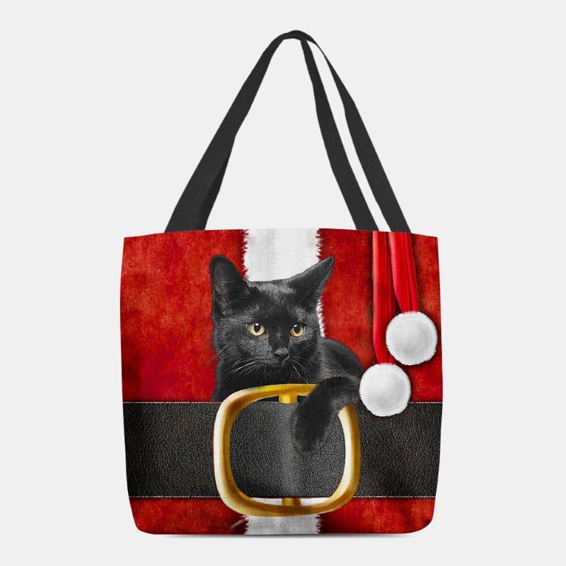 Damen Fühlten Sich Niedlich Festlich 3d Cartoon Weihnachten Schwarze Katze Muster Umhängetasche Handtasche Tote