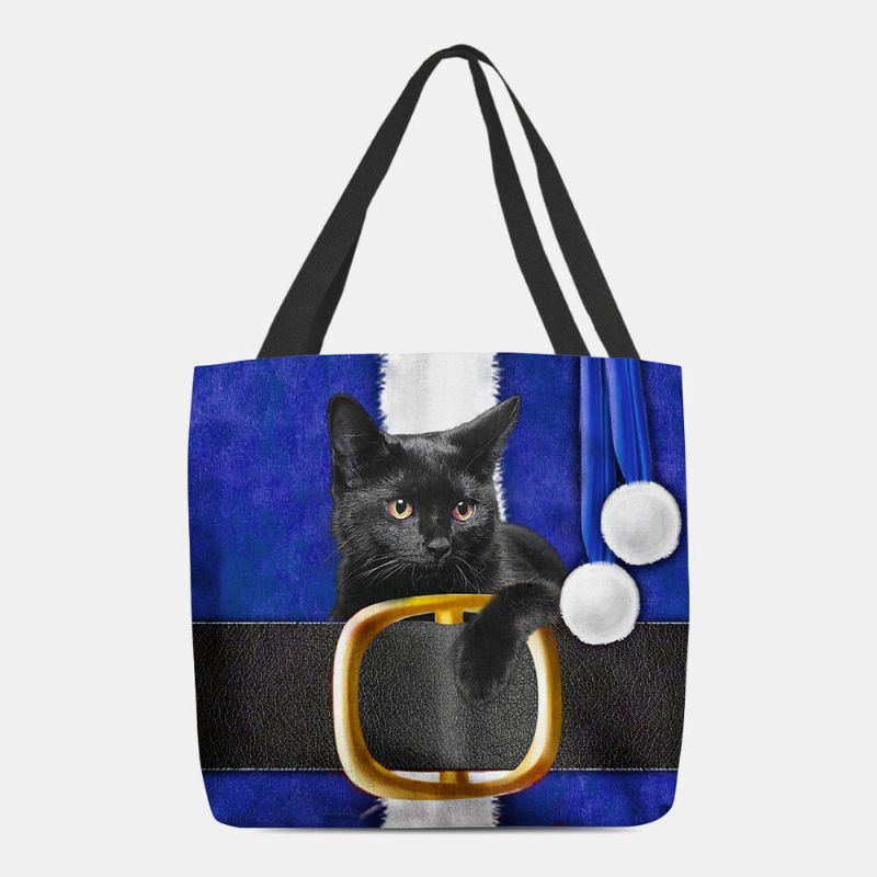 Damen Fühlten Sich Niedlich Festlich 3d Cartoon Weihnachten Schwarze Katze Muster Umhängetasche Handtasche Tote