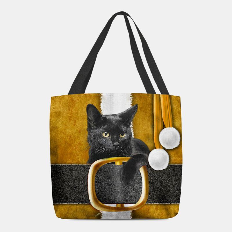 Damen Fühlten Sich Niedlich Festlich 3d Cartoon Weihnachten Schwarze Katze Muster Umhängetasche Handtasche Tote