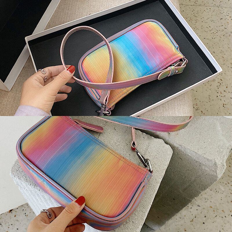 Damen Kontrast Farben Regenbogen Kreativer Beiläufiger Tote Schulter Beutel Handtasche