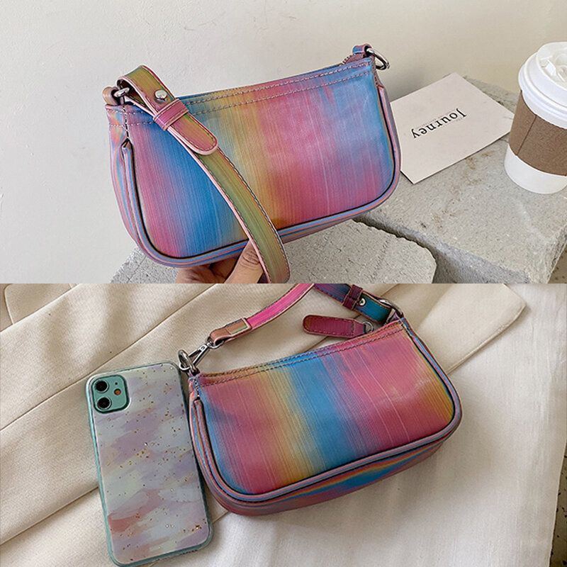 Damen Kontrast Farben Regenbogen Kreativer Beiläufiger Tote Schulter Beutel Handtasche