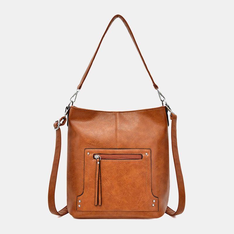 Damen Kunstleder Retro Große Kapazität Umhängetasche Handtasche Tote