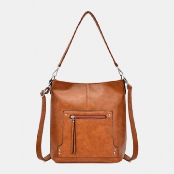 Damen Kunstleder Retro Große Kapazität Umhängetasche Handtasche Tote