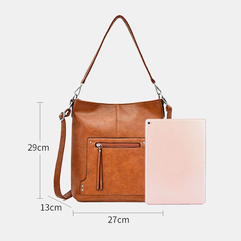 Damen Kunstleder Retro Große Kapazität Umhängetasche Handtasche Tote