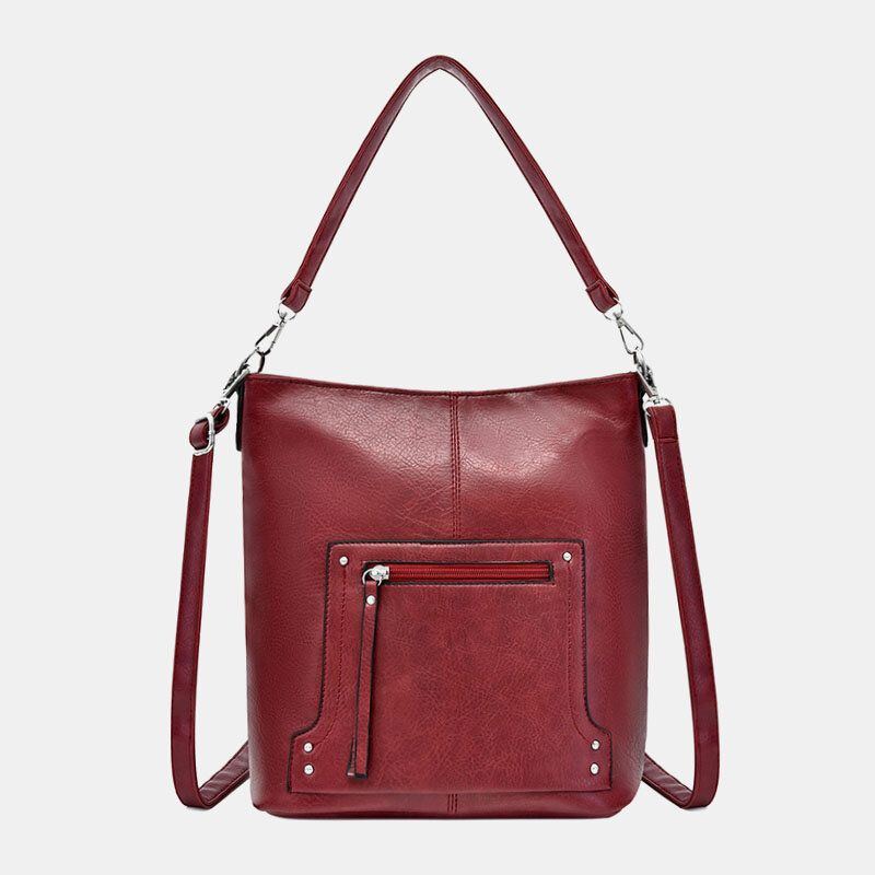 Damen Kunstleder Retro Große Kapazität Umhängetasche Handtasche Tote