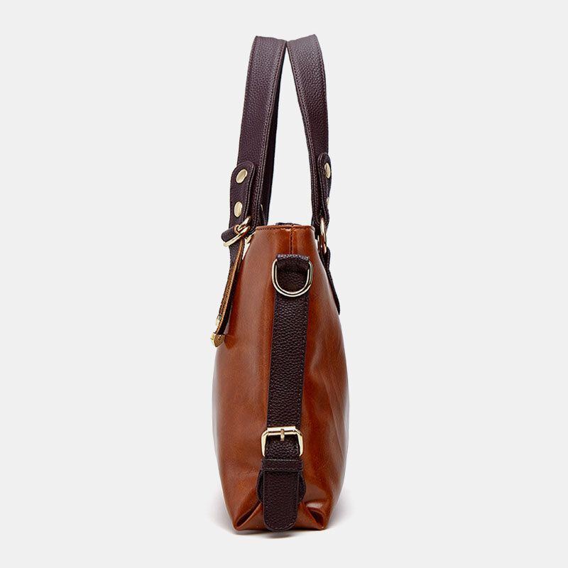 Damen Kunstleder Retro Lychee Muster Große Kapazität Handtasche Umhängetasche Umhängetasche Tragetasche