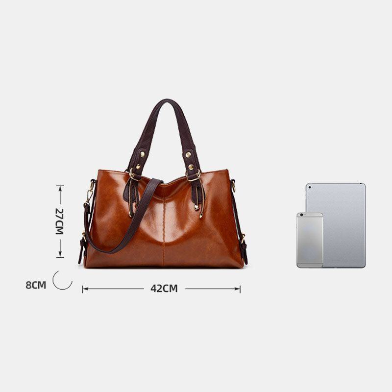 Damen Kunstleder Retro Lychee Muster Große Kapazität Handtasche Umhängetasche Umhängetasche Tragetasche