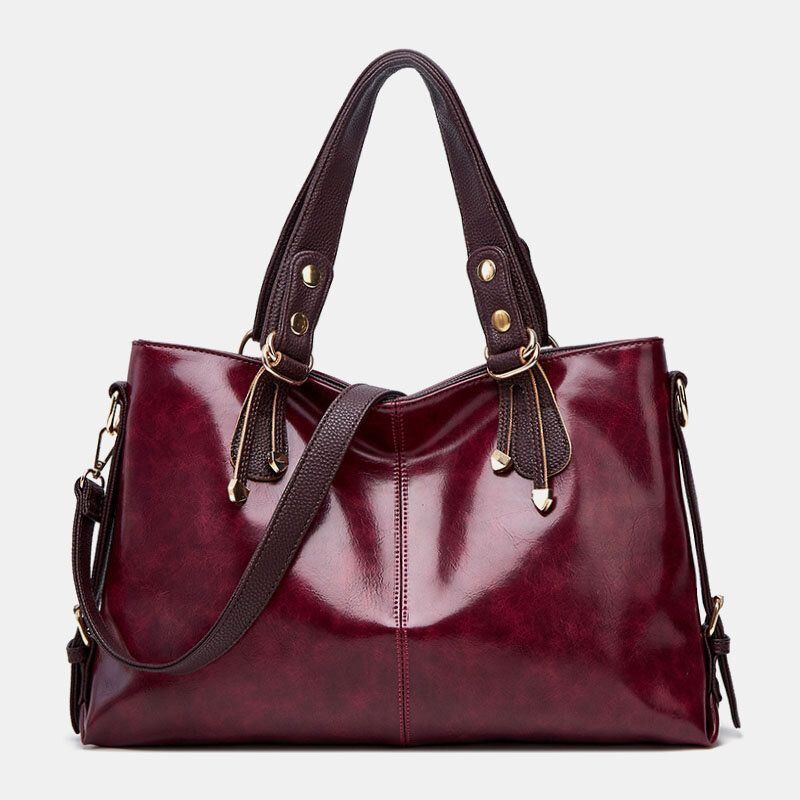 Damen Kunstleder Retro Lychee Muster Große Kapazität Handtasche Umhängetasche Umhängetasche Tragetasche