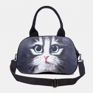 Damen Leinwand 3d Dreidimensionale Süße Katze Tierdruck Casual Cartoon Handtasche Umhängetasche Satchel Bag