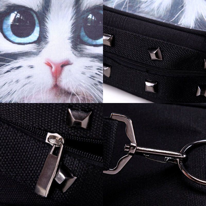 Damen Leinwand 3d Dreidimensionale Süße Katze Tierdruck Casual Cartoon Handtasche Umhängetasche Satchel Bag