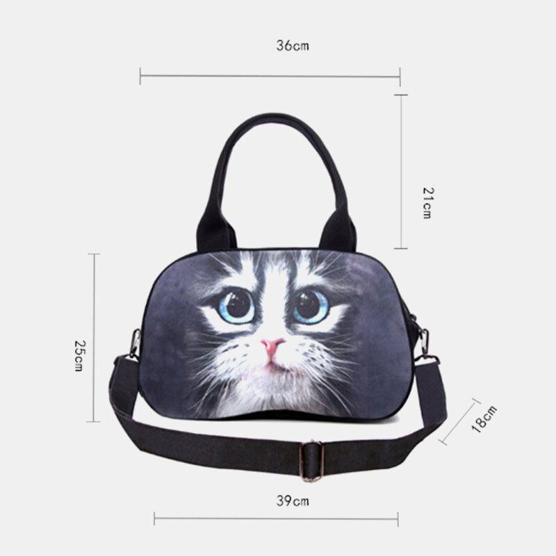 Damen Leinwand 3d Dreidimensionale Süße Katze Tierdruck Casual Cartoon Handtasche Umhängetasche Satchel Bag