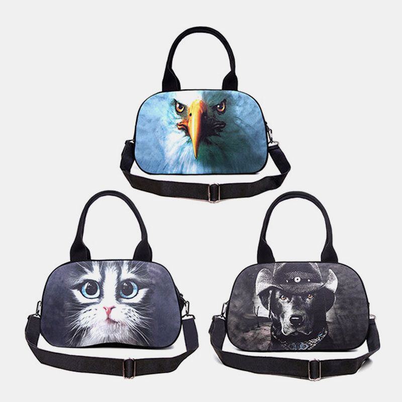 Damen Leinwand 3d Dreidimensionale Süße Katze Tierdruck Casual Cartoon Handtasche Umhängetasche Satchel Bag