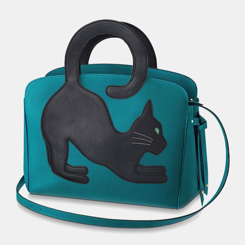 Damen Mode Schönheit Kunstleder Große Kapazität Handtasche Umhängetasche Umhängetasche Katze Tasche