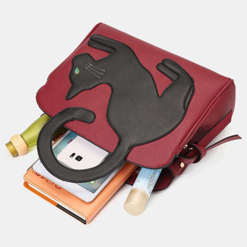 Damen Mode Schönheit Kunstleder Große Kapazität Handtasche Umhängetasche Umhängetasche Katze Tasche