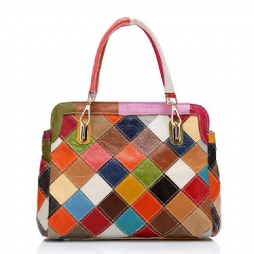 Damen Patchwork Rindsleder Bunte Handtasche