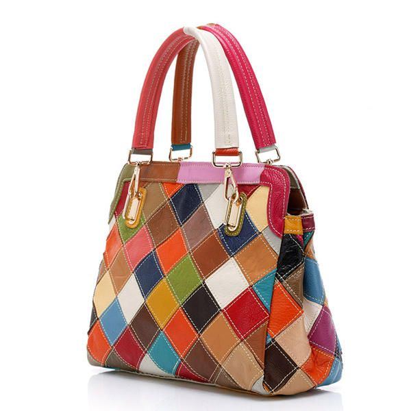 Damen Patchwork Rindsleder Bunte Handtasche