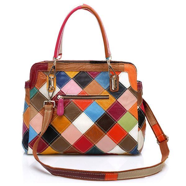 Damen Patchwork Rindsleder Bunte Handtasche