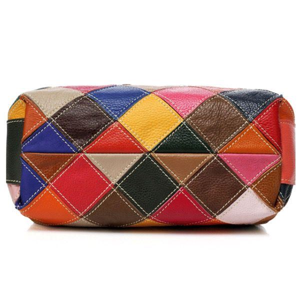 Damen Patchwork Rindsleder Bunte Handtasche Tote Handtasche Umhängetasche