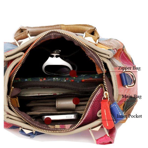 Damen Patchwork Rindsleder Bunte Handtasche Tote Handtasche Umhängetasche