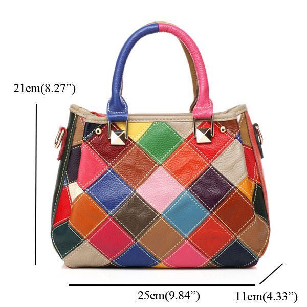 Damen Patchwork Rindsleder Bunte Handtasche Tote Handtasche Umhängetasche