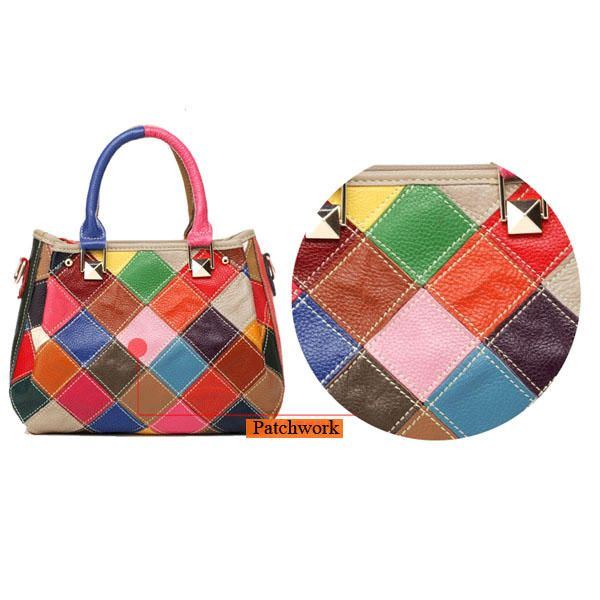 Damen Patchwork Rindsleder Bunte Handtasche Tote Handtasche Umhängetasche