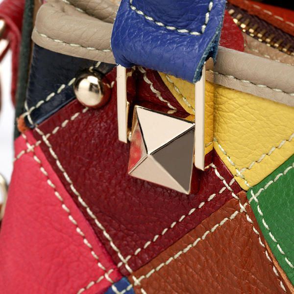 Damen Patchwork Rindsleder Bunte Handtasche Tote Handtasche Umhängetasche