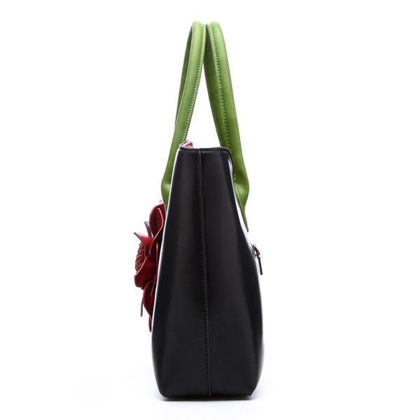 Damen Pu Leder Blumen Dekoration Elegante Handtasche Sling Bag National Style Tote Bag