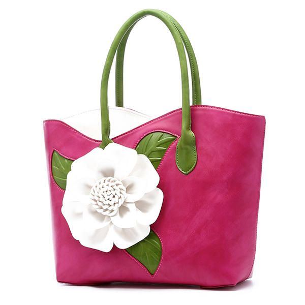 Damen Pu Leder Blumen Dekoration Elegante Handtasche Sling Bag National Style Tote Bag