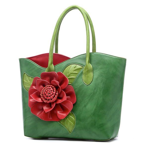 Damen Pu Leder Blumen Dekoration Elegante Handtasche Sling Bag National Style Tote Bag