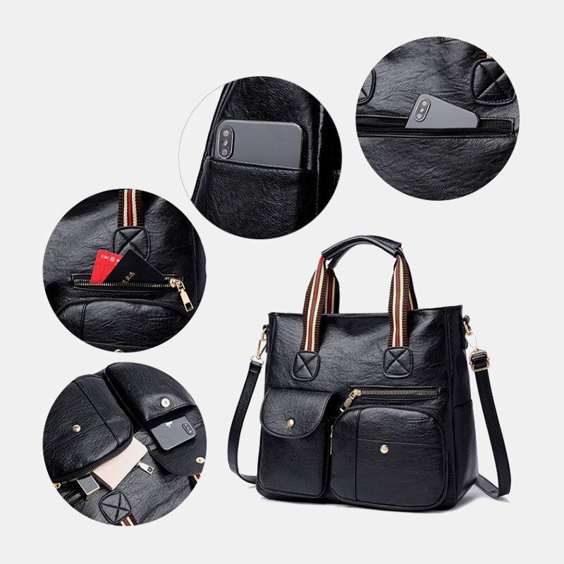 Damen Pu Leder Große Kapazität Multi Pocket Elegant Tote Umhängetaschen Umhängetasche Handtasche