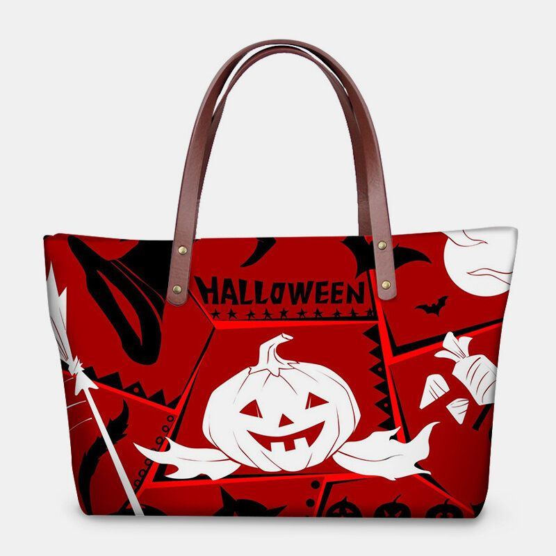 Damen Pu Leder Neopren Halloween Stil Kürbis Totenkopf Festival Muster Große Kapazität Mom Bag Student Bag Umhängetasche Handtasche